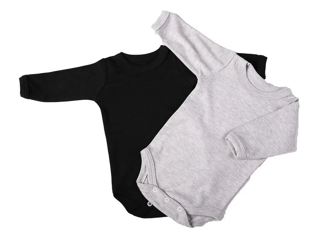 100% Cotton Mixed-Colours Baby Blank Long-Sleeved Crew Neck Onesies (2 Pack)