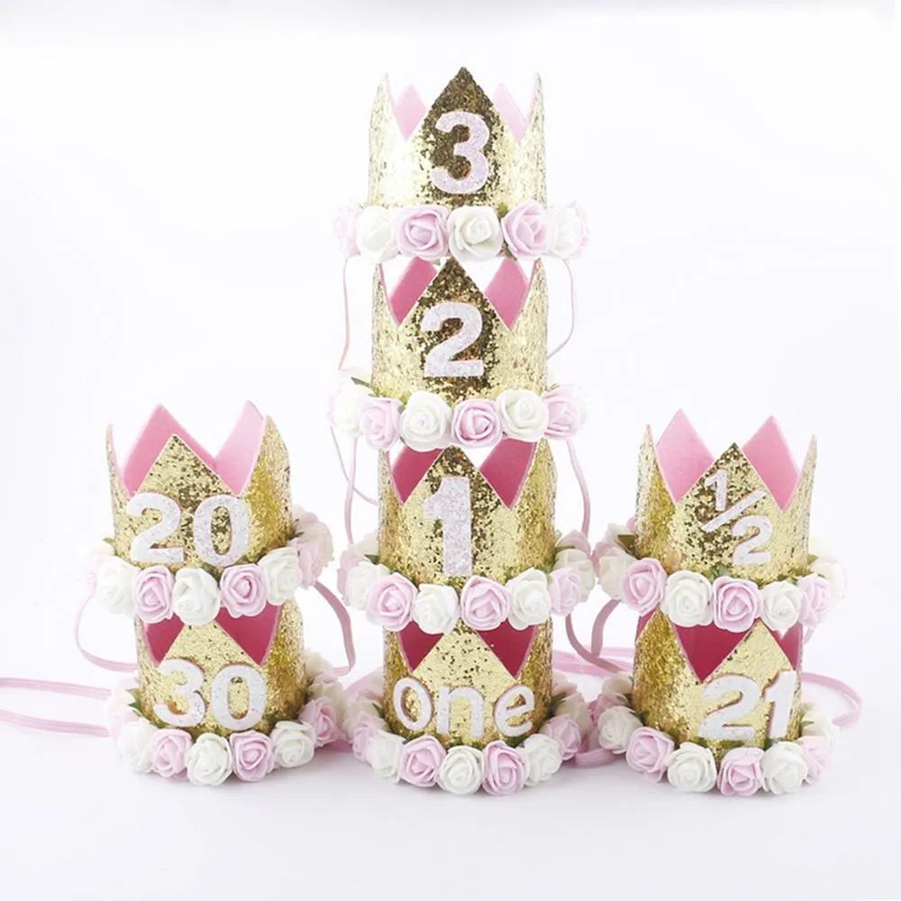 1pc One First Birthday Party Hats 1st 2nd 3rd Crown Birthday Hats Number One Party Decors Kids Accessories Newborn Child