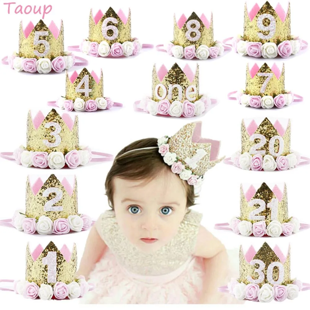 1pc One First Birthday Party Hats 1st 2nd 3rd Crown Birthday Hats Number One Party Decors Kids Accessories Newborn Child