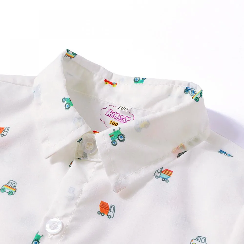 2~7T Children's Clothing 2022 Summer New Boy Short-Sleeved Cartoon Car Shirt Suspenders Suit Wholesale Kids Clothes