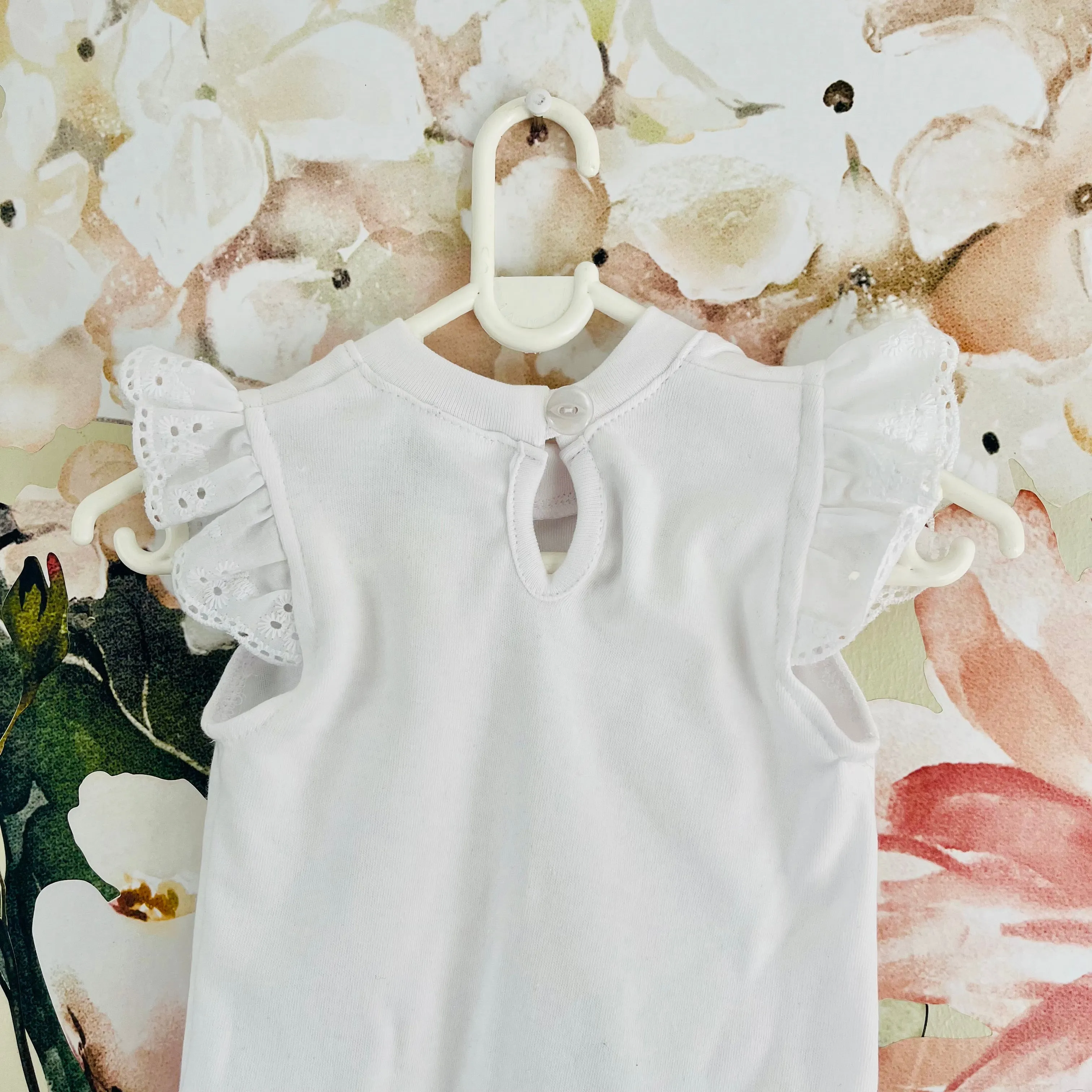 Anglaise Short Sleeve Frilly Onesie - White