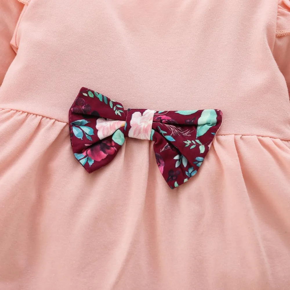 Autumn Girls Bow Ruffle Skirt Print Trousers Three-piece Set Wholesale Girl Clothing