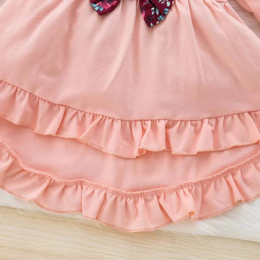Autumn Girls Bow Ruffle Skirt Print Trousers Three-piece Set Wholesale Girl Clothing