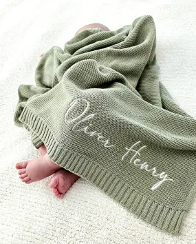 Baby Blanket, Baby Gift, Newborn Gift, Personalized Name, Stroller Blanket, Newborn Baby Gift, Soft Breathable Cotton Knit, Baby Shower Gift