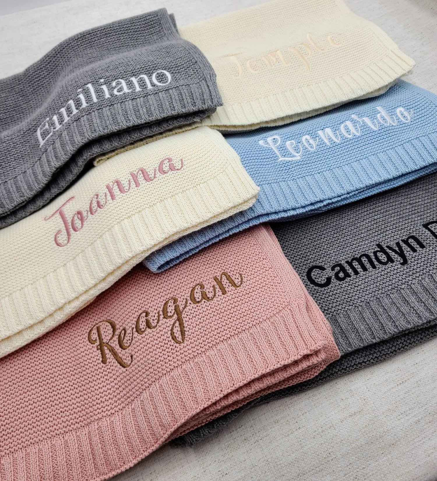 Baby Blanket,Embroidered Name,Stroller Blanket,Newborn Baby Gift ,Soft Breathable Cotton Knit