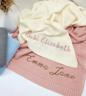 Baby Blanket,Embroidered Name,Stroller Blanket,Newborn Baby Gift ,Soft Breathable Cotton Knit