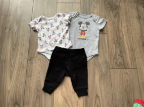 Baby Mickey onesies and Black Pants 0-3 Months, Kids 3 Month (0-3M)