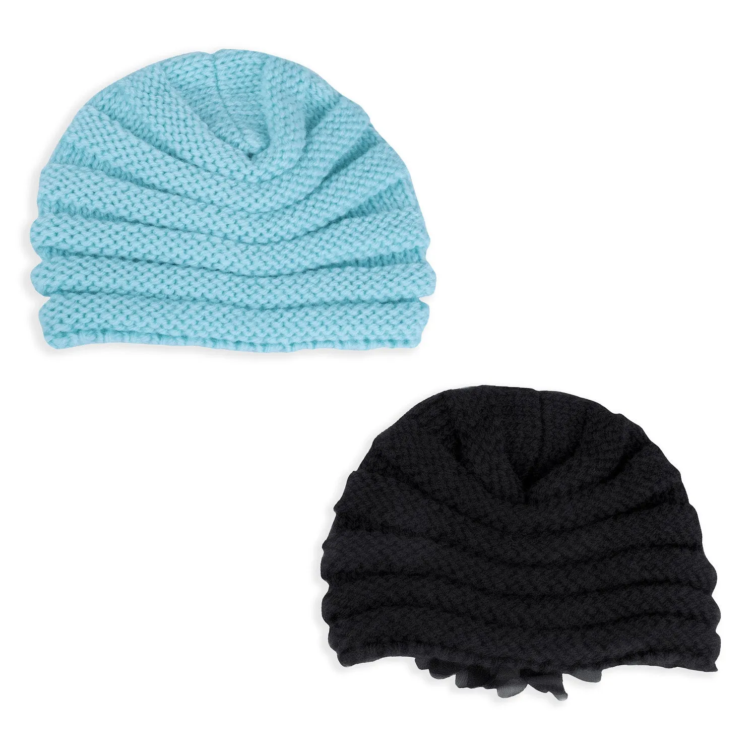 Baby Moo Floral Petals 2 Pack Turban Caps - Blue And Black