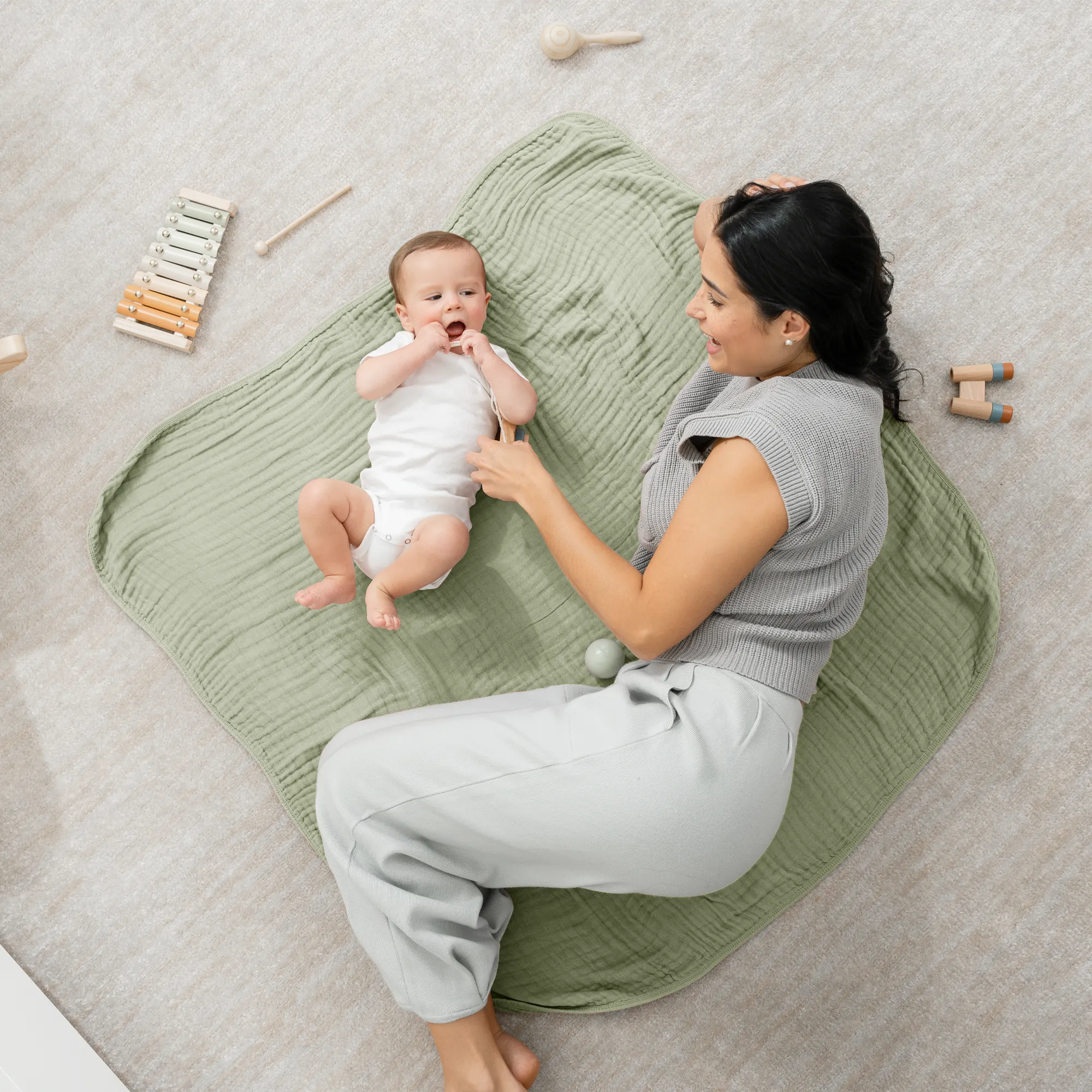 Baby Muslin Blanket by Comfy Cubs in Sage