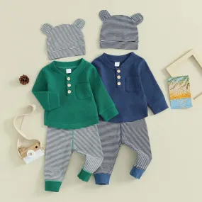 Baby Waffle Striped 2 Pieces Set with Bear Hat
