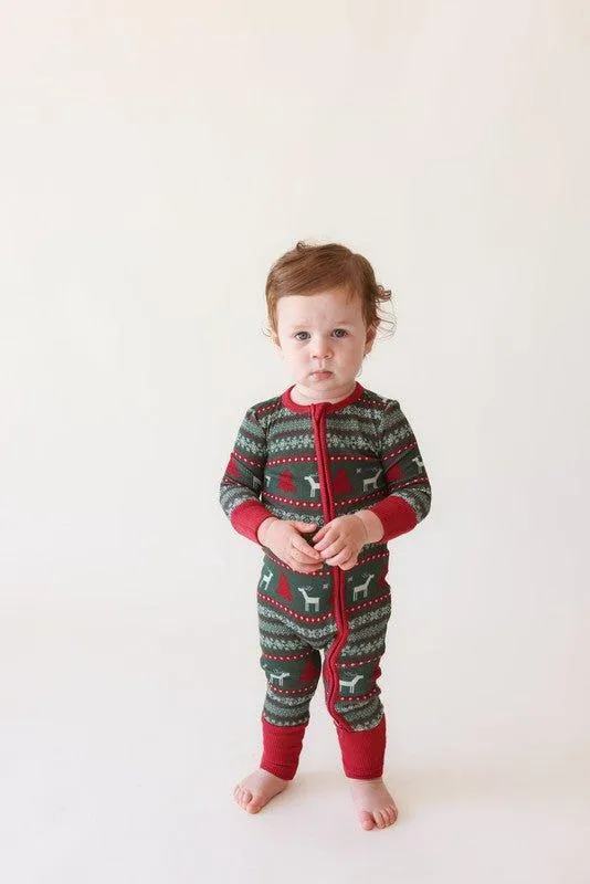 Bamboo Convertible Footie Romper - Holiday Fair Isle (Deer)
