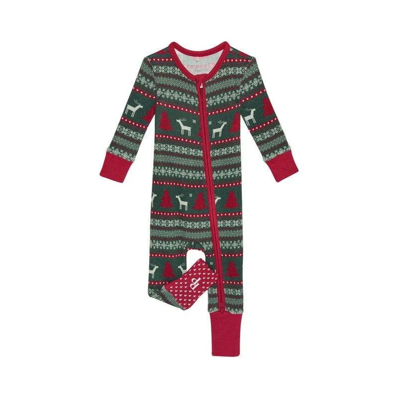 Bamboo Convertible Footie Romper - Holiday Fair Isle (Deer)