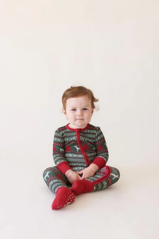 Bamboo Convertible Footie Romper - Holiday Fair Isle (Deer)