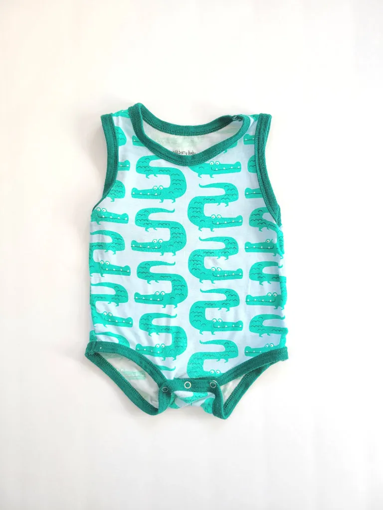 Bamboo tank alligator bodysuit, 6-12 months, EUC, Silkberry Baby, Kids 9 Month (6-9M)