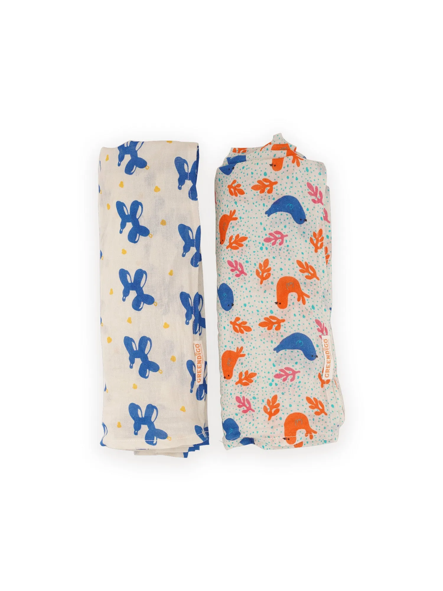 Blue Safari Cotton Muslin Swaddle Wrap for New Born (Pack of 2)