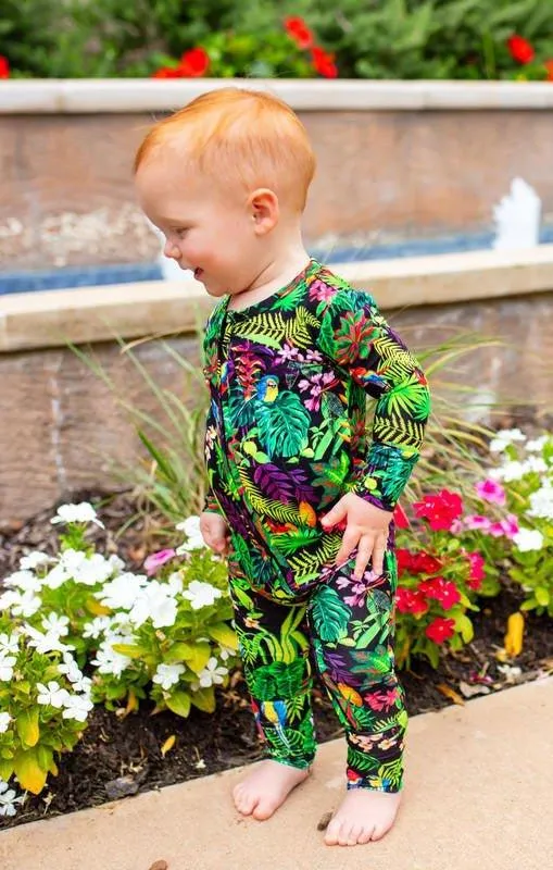 Boy's Bamboo Convertible Footie Romper - Macaw Jungle