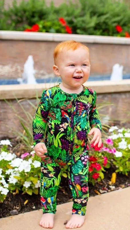 Boy's Bamboo Convertible Footie Romper - Macaw Jungle