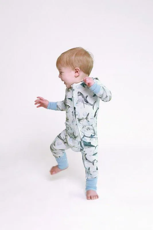 Boy's Bamboo Convertible Footie Romper - Sharkly