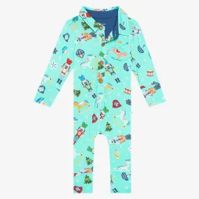 Boy's Bamboo Long Sleeve Collared Henley Romper - Fritz (Nutcrackers)