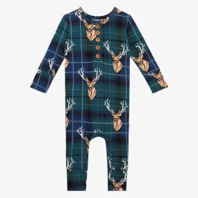 Boy's Bamboo Long Sleeve Henley Romper, Beckford (Deer)