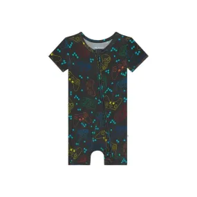 Boy's Bamboo Short Sleeve Zipper Shortie Romper - Posh Player One