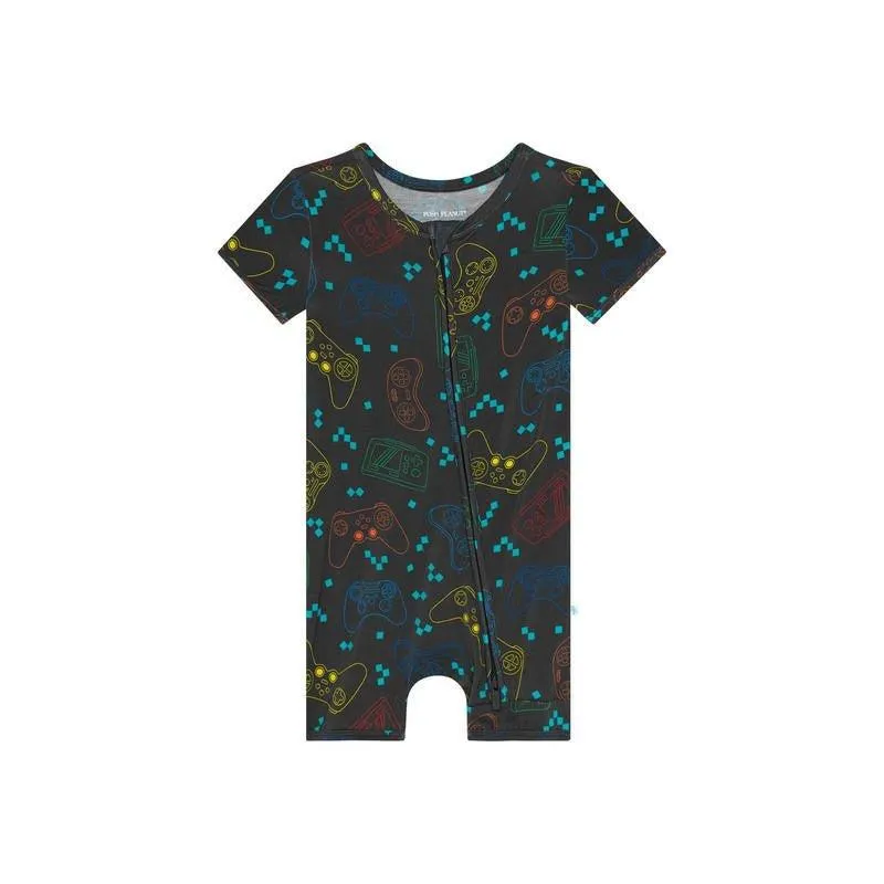 Boy's Bamboo Short Sleeve Zipper Shortie Romper - Posh Player One