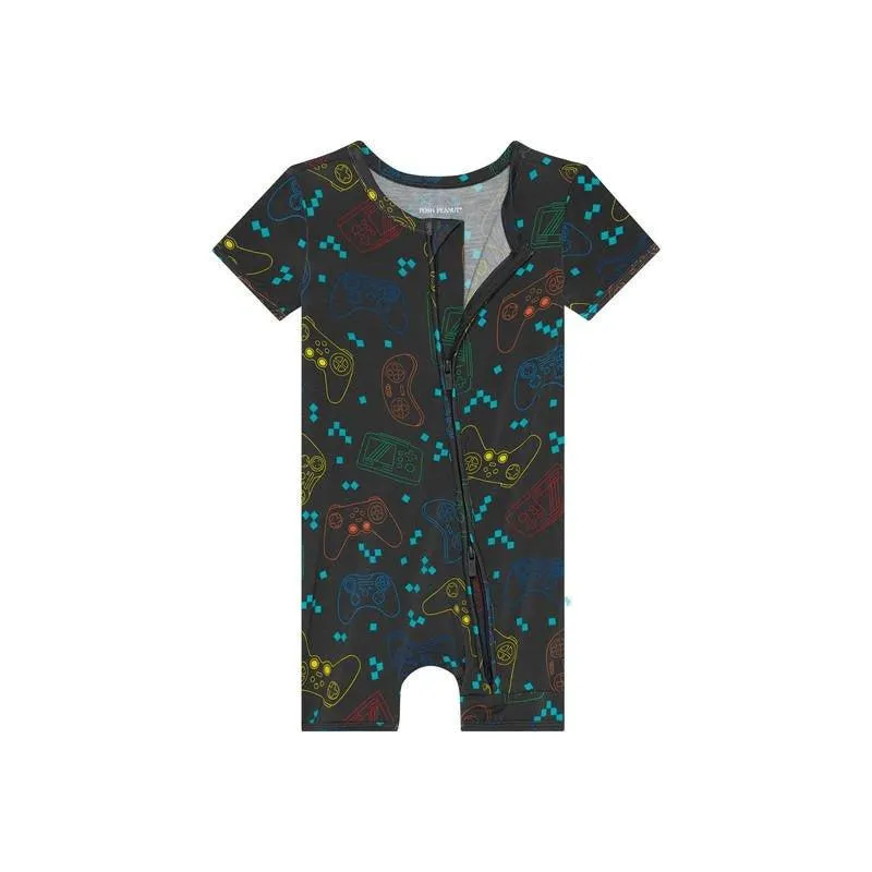 Boy's Bamboo Short Sleeve Zipper Shortie Romper - Posh Player One