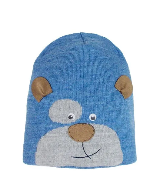 Boys' Blue Beanie with Bear Print ~ 4-8 years | 44/469-BL