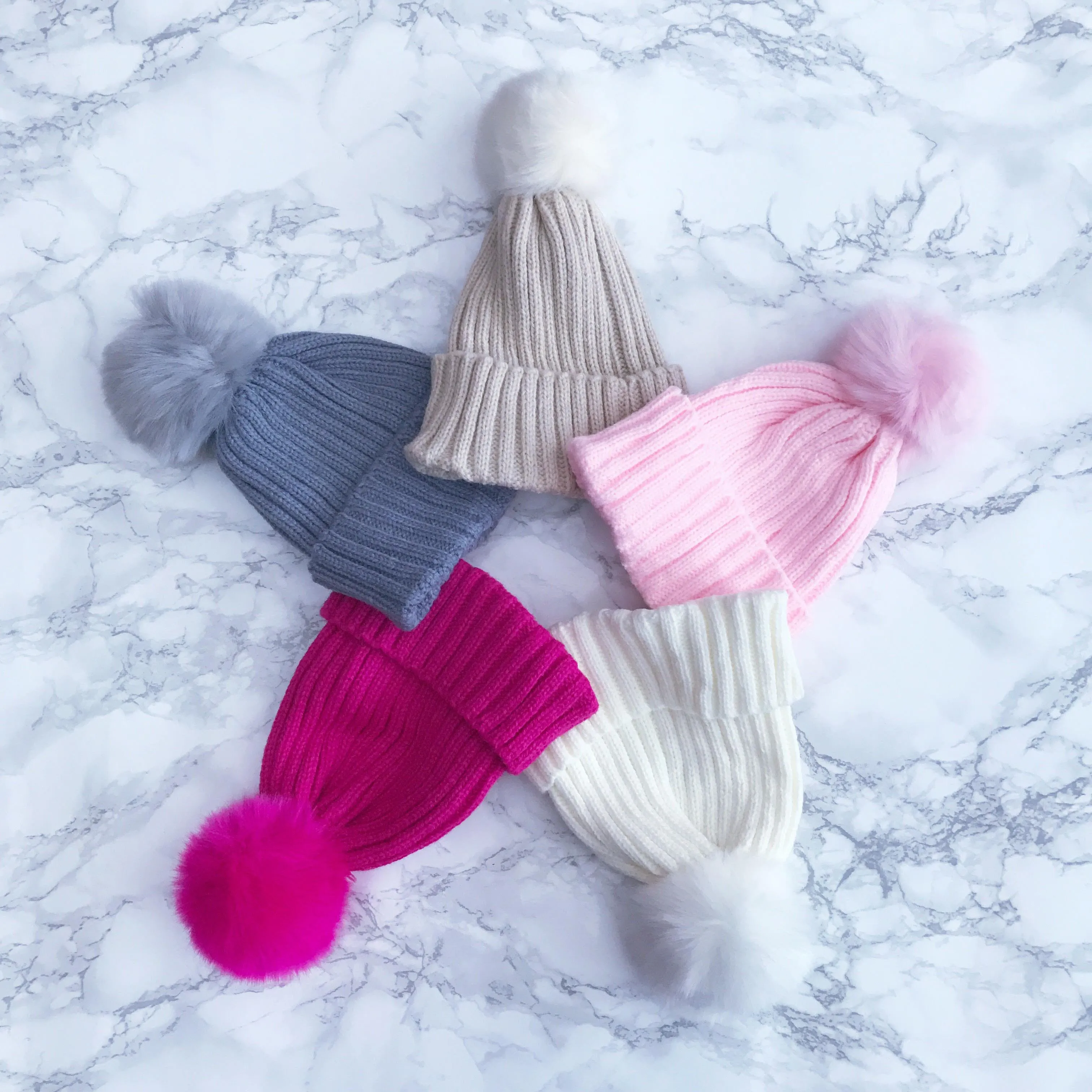 Cerise Faux Fur Pom Pom Hat