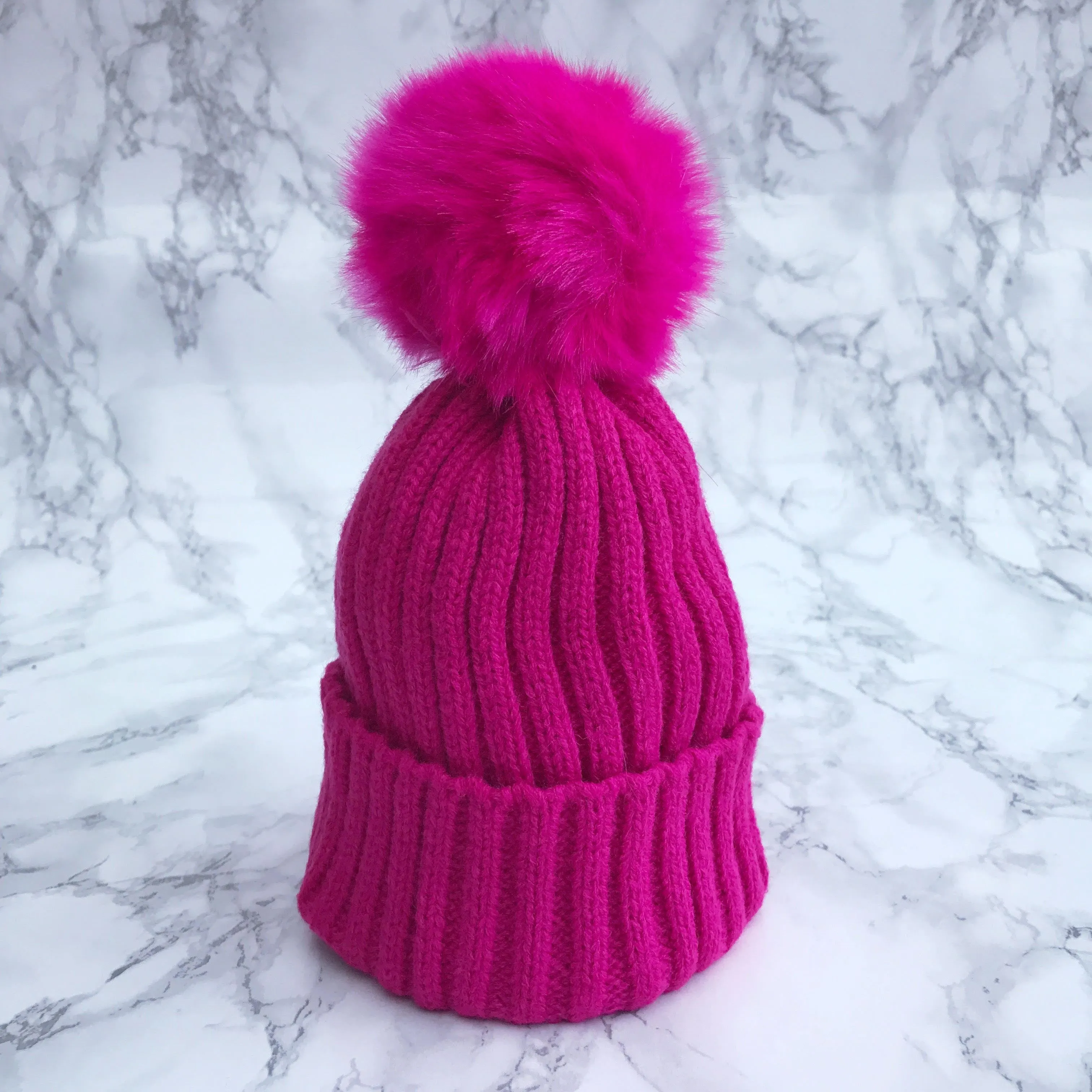 Cerise Faux Fur Pom Pom Hat