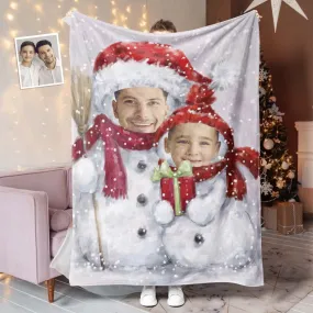Custom Photo Blankets Custom Christmas Blankets Personalised Photo Fleece Blanket - Family Snowman