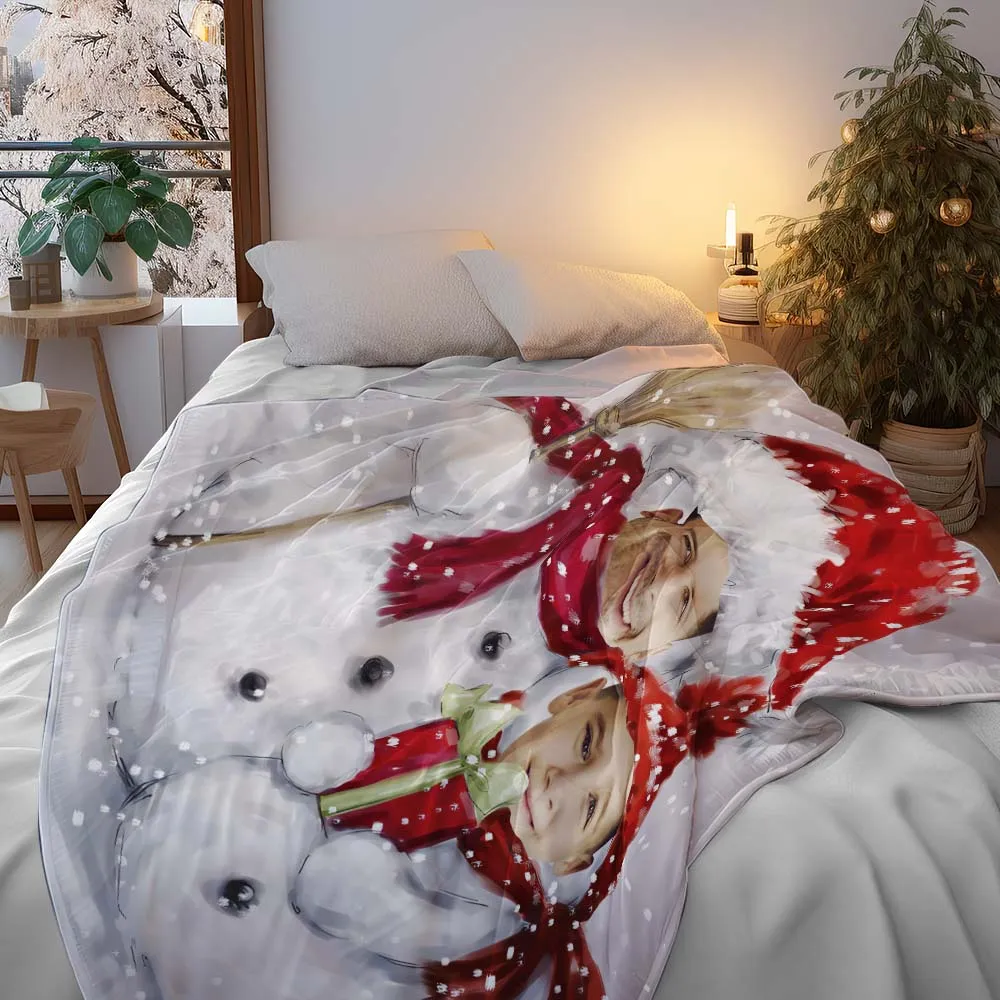 Custom Photo Blankets Custom Christmas Blankets Personalised Photo Fleece Blanket - Family Snowman