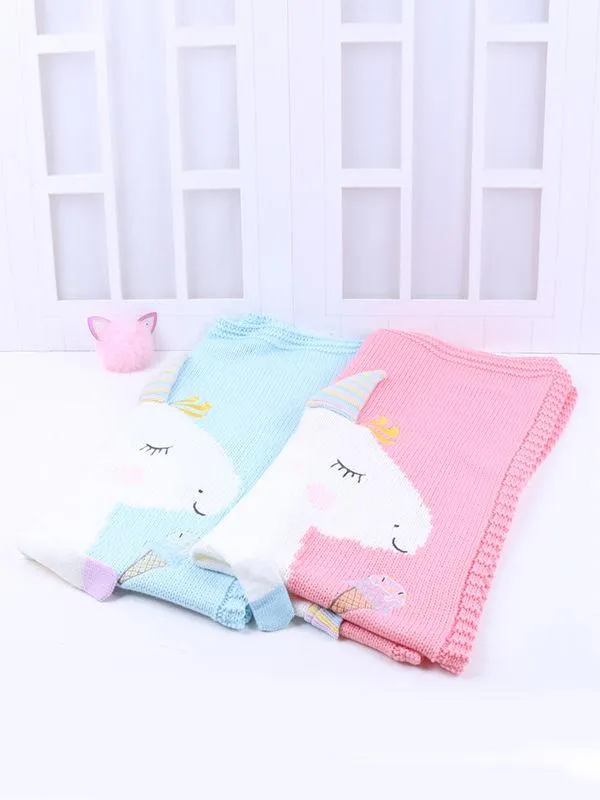 Cute 3D Unicorn Pattern Knitted Accessory Baby Blanket Northern European Scheme