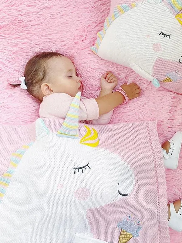 Cute 3D Unicorn Pattern Knitted Accessory Baby Blanket Northern European Scheme