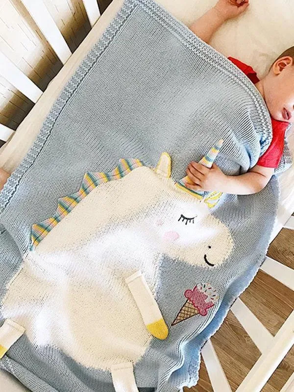 Cute 3D Unicorn Pattern Knitted Accessory Baby Blanket Northern European Scheme