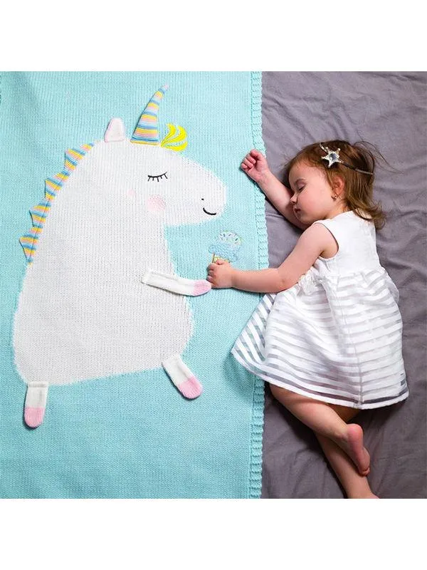 Cute 3D Unicorn Pattern Knitted Accessory Baby Blanket Northern European Scheme