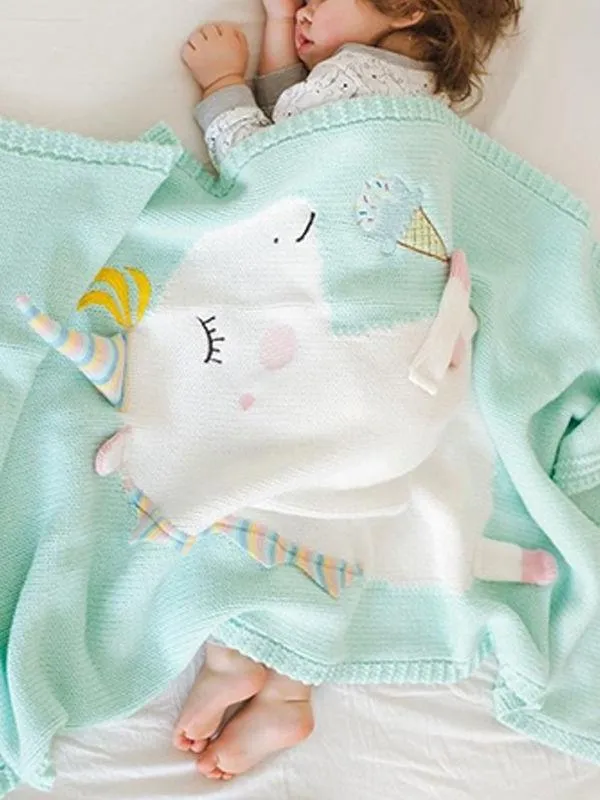 Cute 3D Unicorn Pattern Knitted Accessory Baby Blanket Northern European Scheme