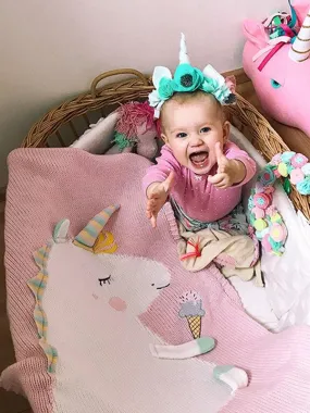 Cute 3D Unicorn Pattern Knitted Accessory Baby Blanket Northern European Scheme