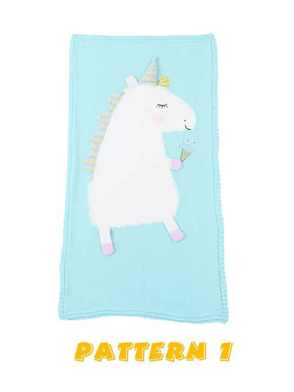Cute 3D Unicorn Pattern Knitted Accessory Baby Blanket Northern European Scheme