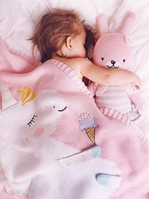 Cute 3D Unicorn Pattern Knitted Accessory Baby Blanket Northern European Scheme