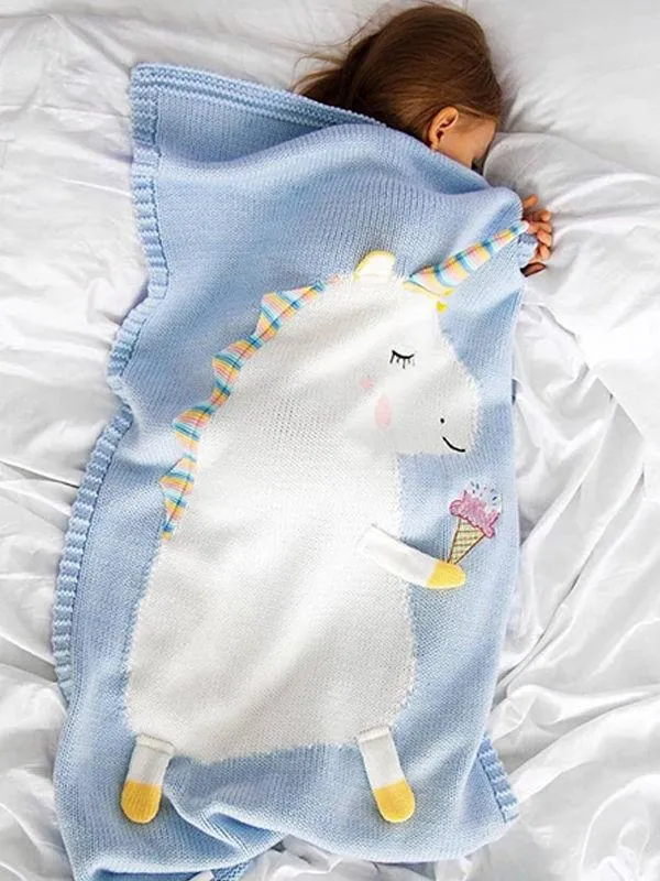 Cute 3D Unicorn Pattern Knitted Accessory Baby Blanket Northern European Scheme