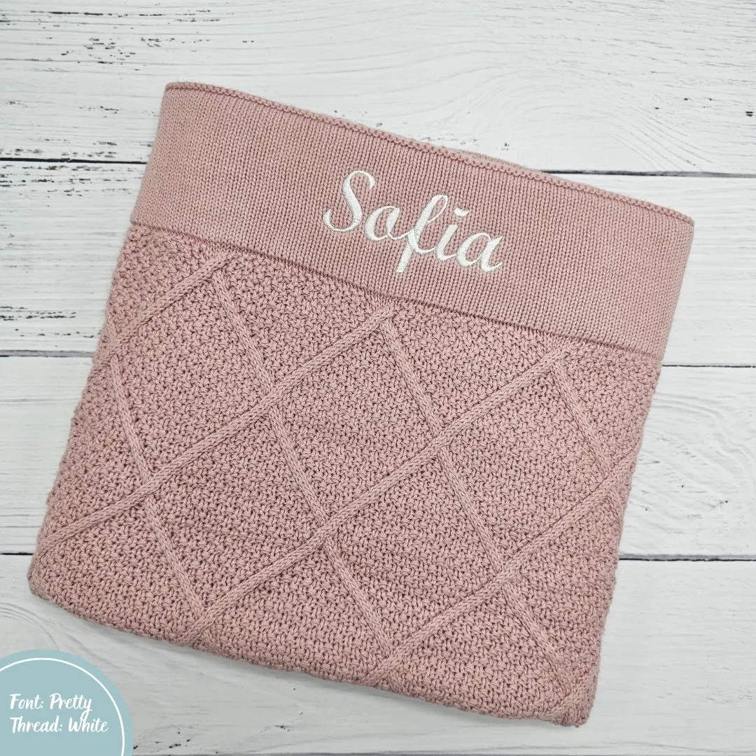 Dusty Pink Personalised Diamond Knit Baby Blanket