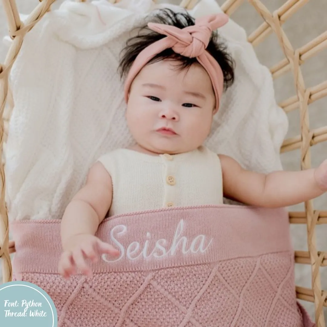 Dusty Pink Personalised Diamond Knit Baby Blanket