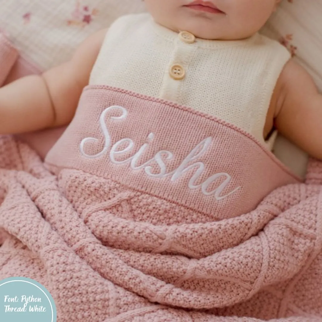 Dusty Pink Personalised Diamond Knit Baby Blanket