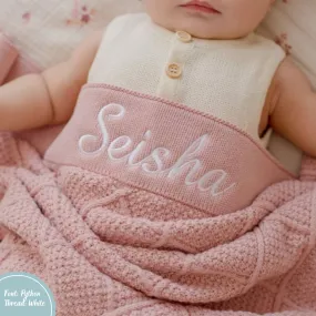 Dusty Pink Personalised Diamond Knit Baby Blanket