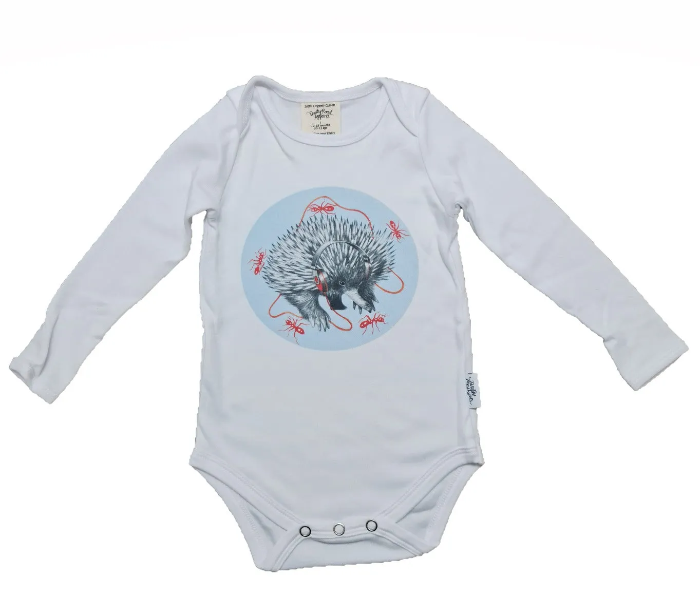 Echidna DJ Ants | Organic Cotton Bodysuit | Long Sleeve | Size 1