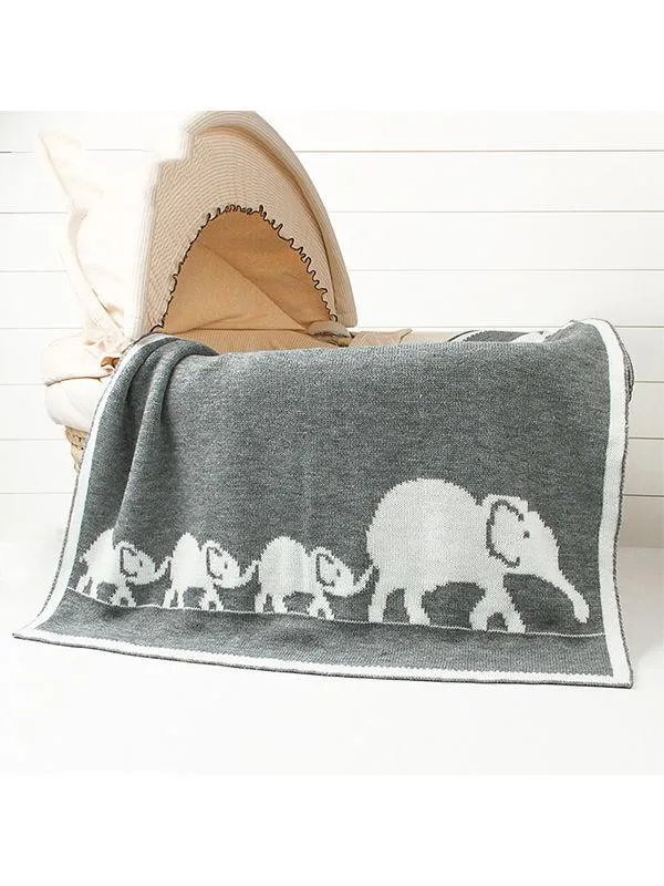 Elephants Knitted Acrylic Blankets
