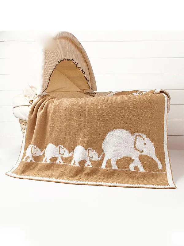 Elephants Knitted Acrylic Blankets