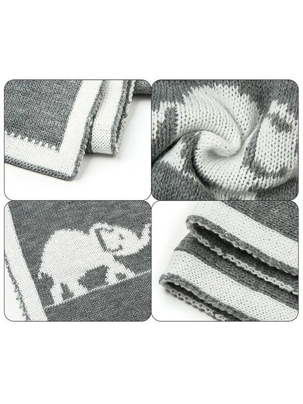 Elephants Knitted Acrylic Blankets