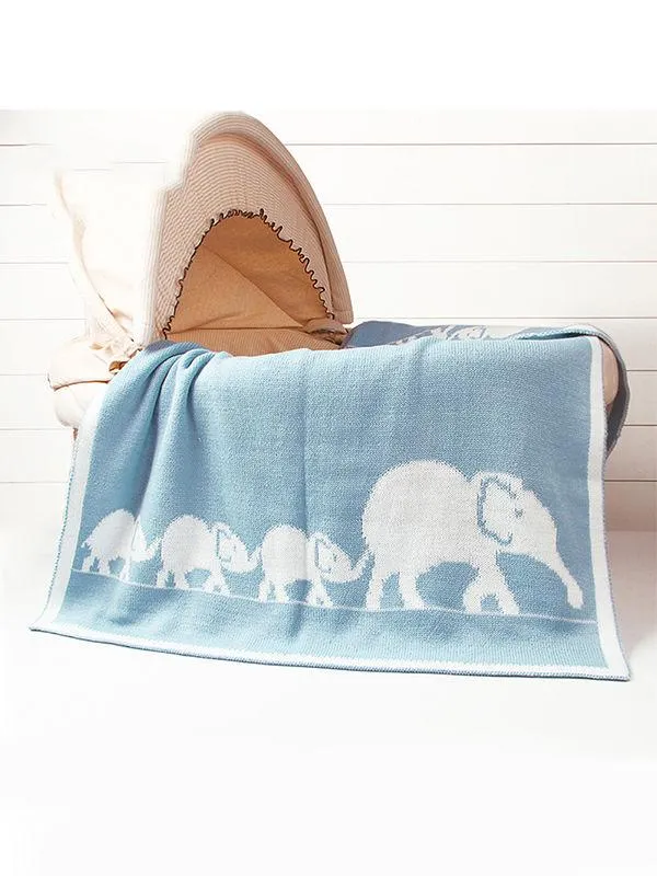 Elephants Knitted Acrylic Blankets